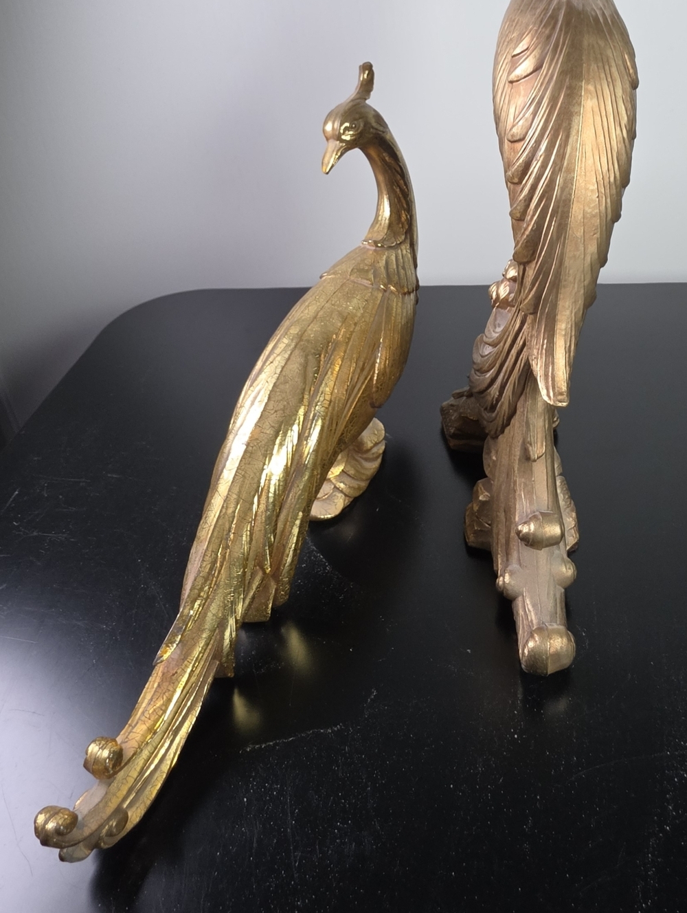 Gold Peacock Sculpture Pair - Elegant Home Art Décor By Syroco - Picture 6 of 13